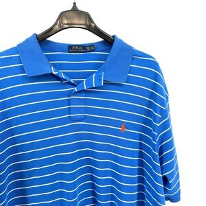 Polo Ralph Lauren Mens 3XLT Pre-Owned Blue White Striped Short Sleeve Polo Shirt